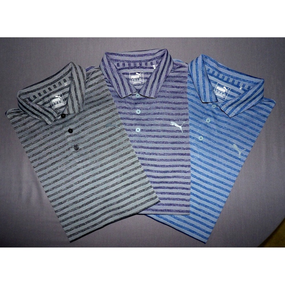Lot of 3~ PUMA Short Sleeved Striped Performance Polo Golf Shirts Men's Large